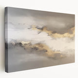 Abstract strokes and lines in vibrant colors create a modern wall art design on stretched canvas, showcasing a side view of the artwork's depth and texture.