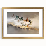 Abstract wall art featuring a design of colorful strokes and lines in a gold frame with a mat, ideal for modern decor. Perfect for enhancing living spaces with elegance.