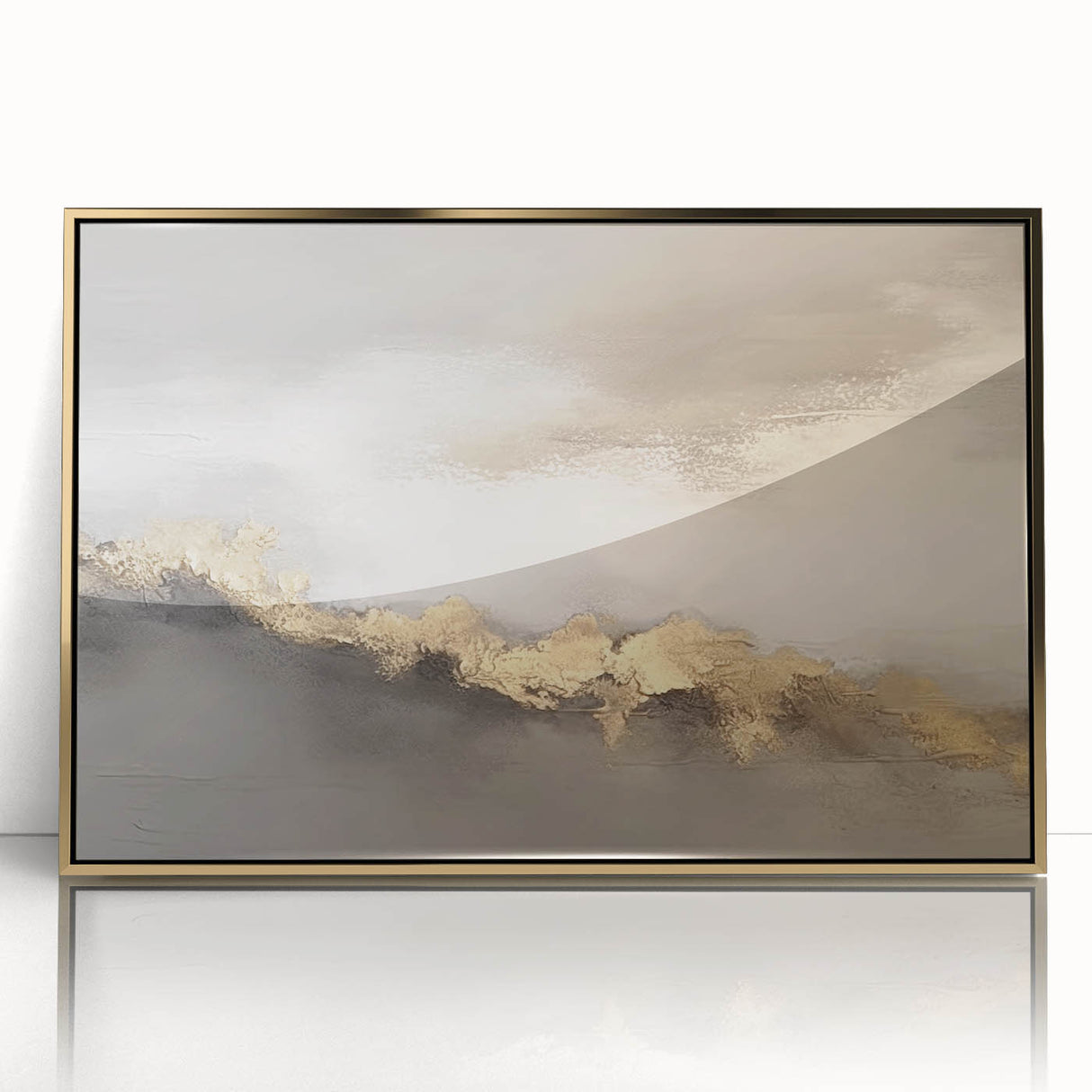 Framed acrylic wall art featuring an abstract design of strokes and lines in gold, perfect for modern decor. Ideal for enhancing living spaces with elegance.