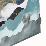 Close-up of an abstract wall art design featuring vibrant strokes and lines in bold colors, printed on acrylic glass, ideal for modern decor and artistic expression.