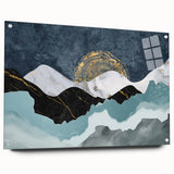 Abstract wall art featuring dynamic strokes and lines in vibrant colors, displayed in a side view with pins for secure hanging. This acrylic glass piece adds a modern touch to any decor.