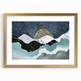 Abstract wall art featuring dynamic strokes and lines in a modern design, framed with a gold mat, showcasing an elegant aesthetic perfect for contemporary decor.