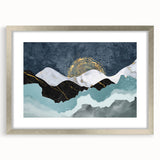 Abstract wall art featuring dynamic strokes and lines in a silver frame with a mat, showcasing a contemporary design ideal for modern interiors.