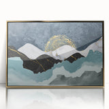 Framed wall art featuring abstract strokes and lines in gold and beige hues, showcasing a modern design ideal for contemporary home decor.