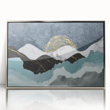 Framed wall art featuring an abstract design of colorful strokes and lines in silver and white, ideal for modern decor in living spaces or offices.