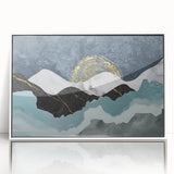 Framed wall art featuring a modern abstract design with colorful strokes and lines, set against a white background, ideal for contemporary home decor.