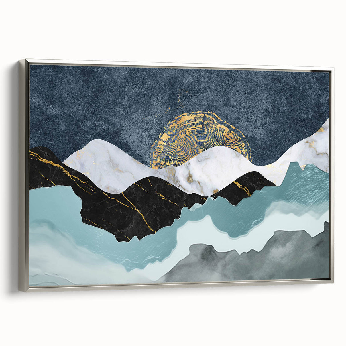 Framed canvas wall art showcasing an abstract design of colorful strokes and lines, set against a sleek silver frame, perfect for modern home decor.