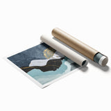 Abstract wall art print featuring vibrant strokes and lines in shades of blue, orange, and yellow, showcasing a modern aesthetic perfect for contemporary decor.