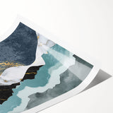 Abstract wall art print showcasing vibrant strokes and lines in blue, orange, and green hues, perfect for modern home decor. Ideal for adding a touch of creativity and color to living spaces.