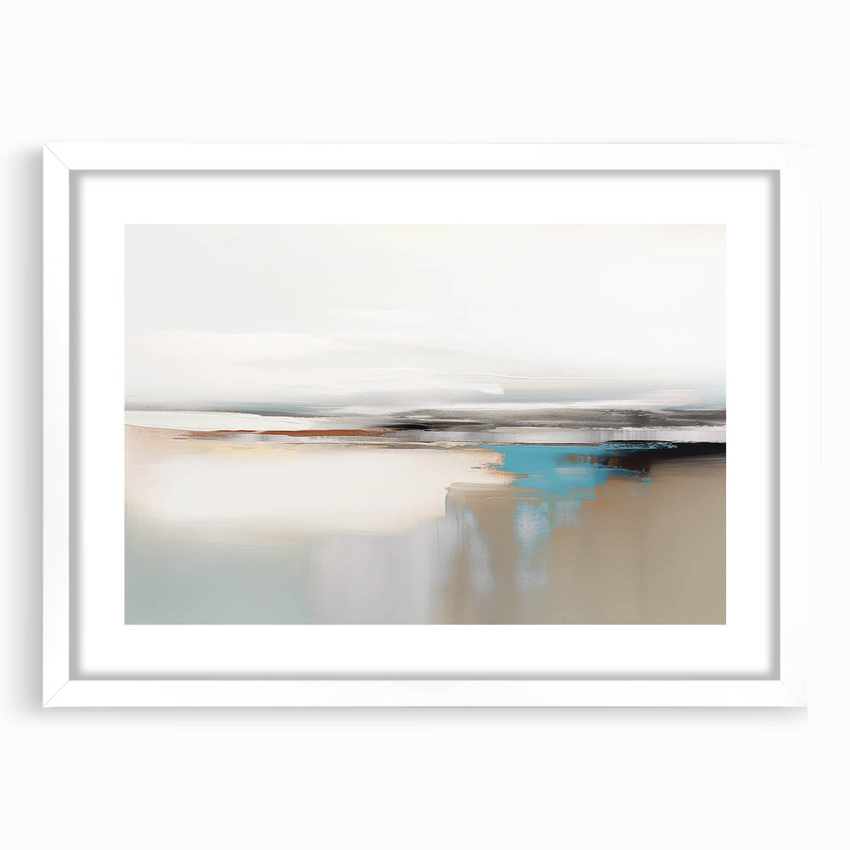 Abstract wall art featuring vibrant strokes and lines in a modern design, framed with a white mat, showcasing a contemporary aesthetic ideal for home decor.