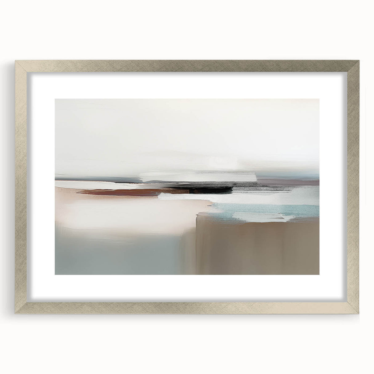 Abstract wall art featuring bold strokes and lines in a modern design, framed in silver with a mat, perfect for contemporary home decor.