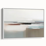 Framed canvas art piece showcasing an abstract design with vibrant strokes and lines in shades of blue, green, and orange, ideal for modern home decor.