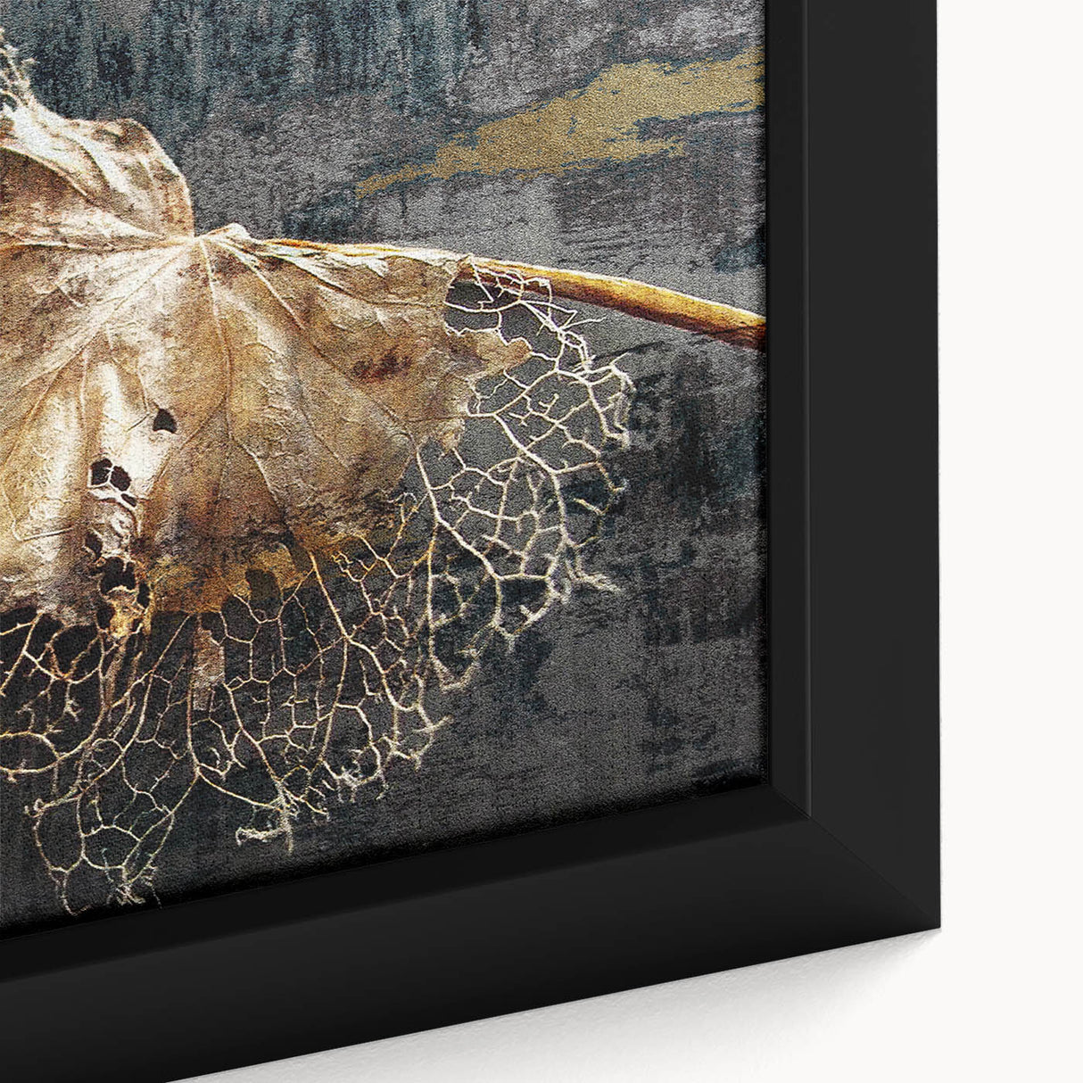 Close-up of a framed canvas artwork showcasing abstract strokes and lines in vibrant colors, ideal for modern home decor, enhancing any living space with artistic flair.