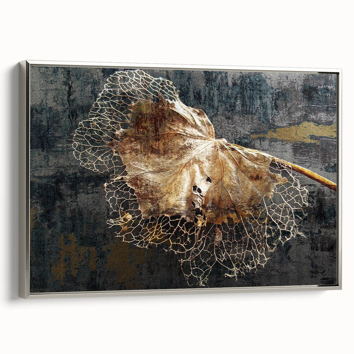 Abstract wall art featuring dynamic strokes and lines in shades of silver and gray, elegantly framed, showcasing a modern design ideal for contemporary decor.