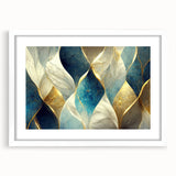 Abstract wall art featuring a modern design of colorful strokes and lines, presented in a sleek white frame with a mat, enhancing contemporary decor.