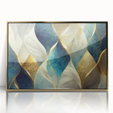 Framed abstract wall art featuring gold strokes and lines on a sleek acrylic background, perfect for modern home decor and artistic flair.