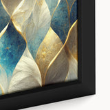 Close-up of a framed abstract wall art piece showcasing vibrant strokes and lines in rich colors, perfect for modern decor enhancement.