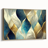 Framed wall art showcasing an abstract design with gold strokes and lines on a textured canvas, adding elegance to any modern decor.