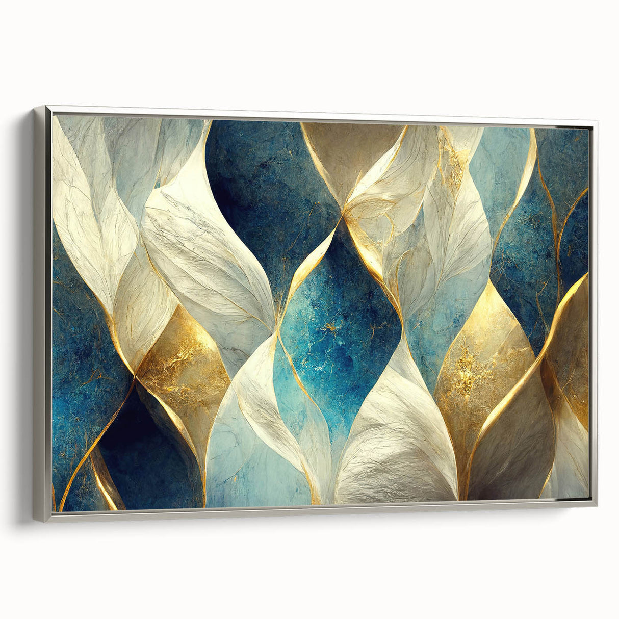 Framed wall art showcasing an abstract design of colorful strokes and lines in vibrant hues, set against a sleek silver frame for modern decor.