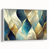 Framed abstract wall art showcasing dynamic strokes and lines in vibrant colors, displayed against a white background for a modern aesthetic.