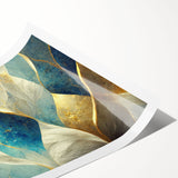 Abstract wall art print featuring vibrant strokes and lines in shades of blue, orange, and yellow, ideal for modern home decor.