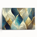 Abstract wall art design showcasing colorful strokes and lines on stretched canvas, leaning against a neutral wall, perfect for modern decor.