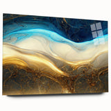 Abstract wall art displaying vibrant strokes and lines in a modern acrylic glass frame, showcasing a contemporary design perfect for home decor.