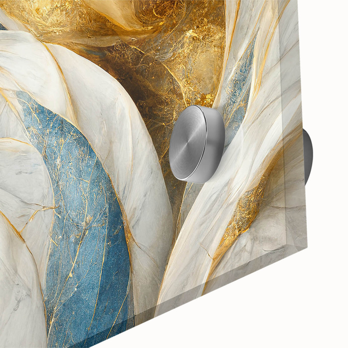Close-up of an abstract wall art design featuring vibrant strokes and lines in blue, orange, and yellow, ideal for modern decor.