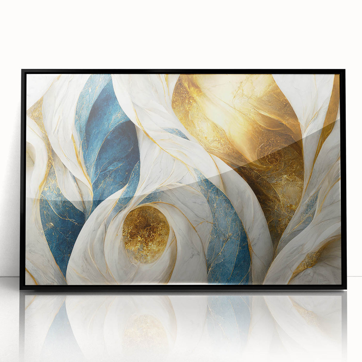 Framed abstract wall art showcasing dynamic strokes and lines in a modern black frame, perfect for contemporary home decor.
