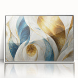 Framed abstract wall art showcasing colorful strokes and lines in a modern design, set against a white background for a contemporary touch.