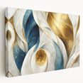Abstract wall art design showcasing vibrant strokes and lines in a modern style, printed on stretched canvas with a side view display.