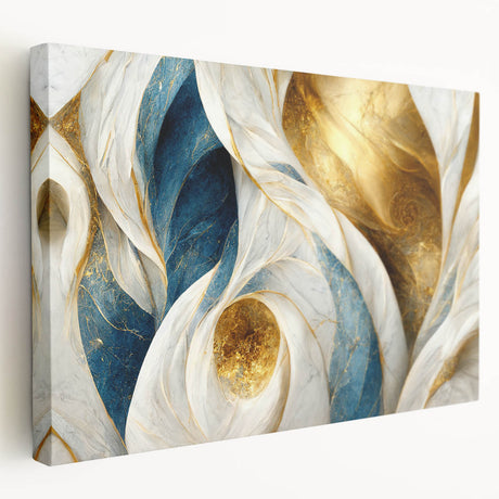 Abstract wall art design showcasing vibrant strokes and lines in a modern style, printed on stretched canvas with a side view display.