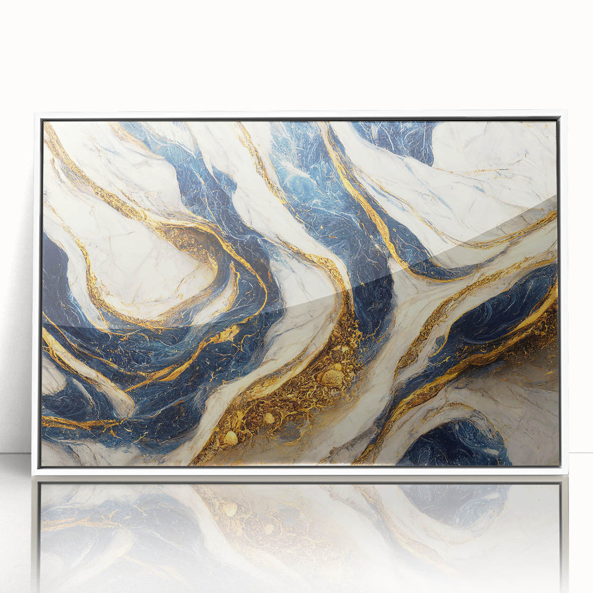 Framed abstract wall art showcasing colorful strokes and lines in a modern design, with a sleek white frame enhancing its vibrant aesthetic.