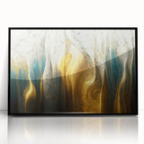 Framed wall art showcasing an abstract design of colorful strokes and lines in black, perfect for modern home decor enhancement.