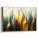 Framed abstract wall art featuring colorful strokes and lines in a modern design, set against a sleek silver frame, showcasing a stylish décor piece.