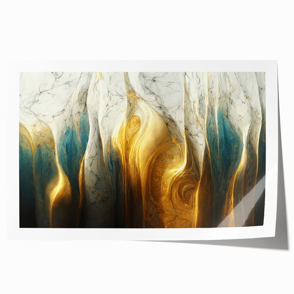 Colorful abstract strokes and lines design on a rolled print, showcasing vibrant hues and dynamic patterns, perfect for modern wall decor.