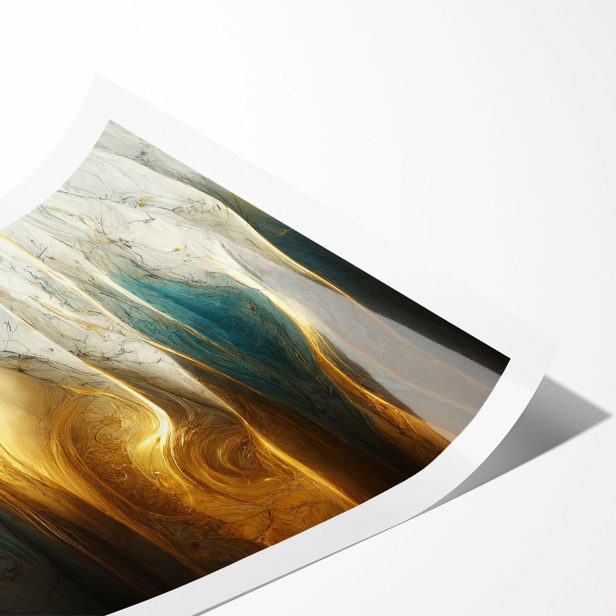 Abstract wall art print showcasing vibrant strokes and lines in shades of blue, orange, and yellow, perfect for modern home decor.