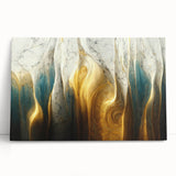 Abstract canvas wall art showcasing vibrant strokes and lines in blue, orange, and gold hues, perfect for modern home decor accents.