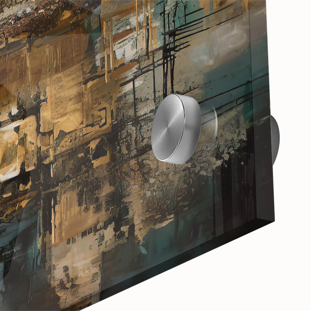 Close-up of an abstract wall art piece showcasing vibrant strokes and lines in bold colors, perfect for modern home decor.
