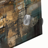 Close-up of an abstract wall art piece showcasing vibrant strokes and lines in bold colors, perfect for modern home decor.