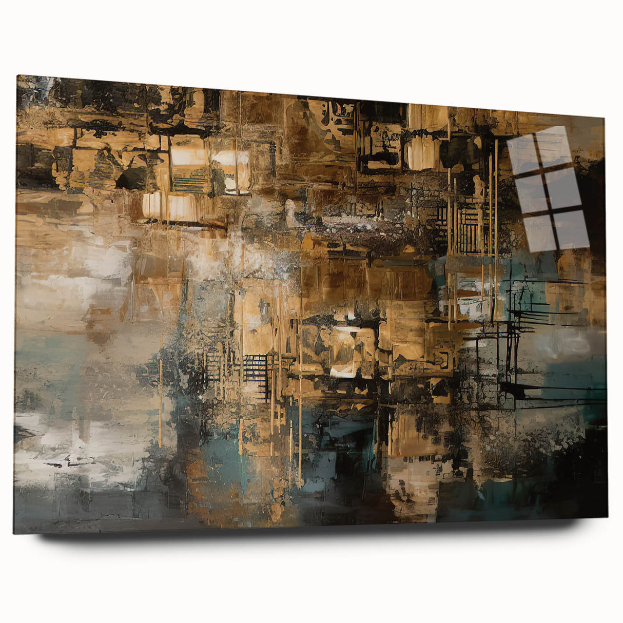 Abstract wall art featuring an array of colorful strokes and lines on acrylic glass, showcasing a modern design perfect for contemporary decor.