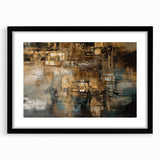Abstract strokes and lines design in a black frame with matting, showcasing modern art for contemporary home decor or office spaces.