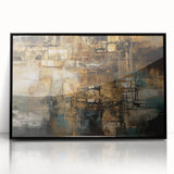 Framed abstract wall art featuring colorful strokes and lines in vibrant hues, set in a sleek black frame, perfect for modern decor.