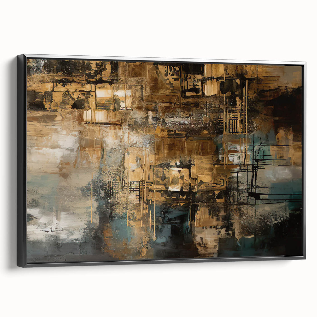 Framed abstract wall art showcasing dynamic strokes and lines in black and white, adding a modern touch to any decor.
