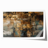 Abstract wall art print showcasing vibrant strokes and lines in blue, orange, and green, perfect for modern home decor and artistic accents.