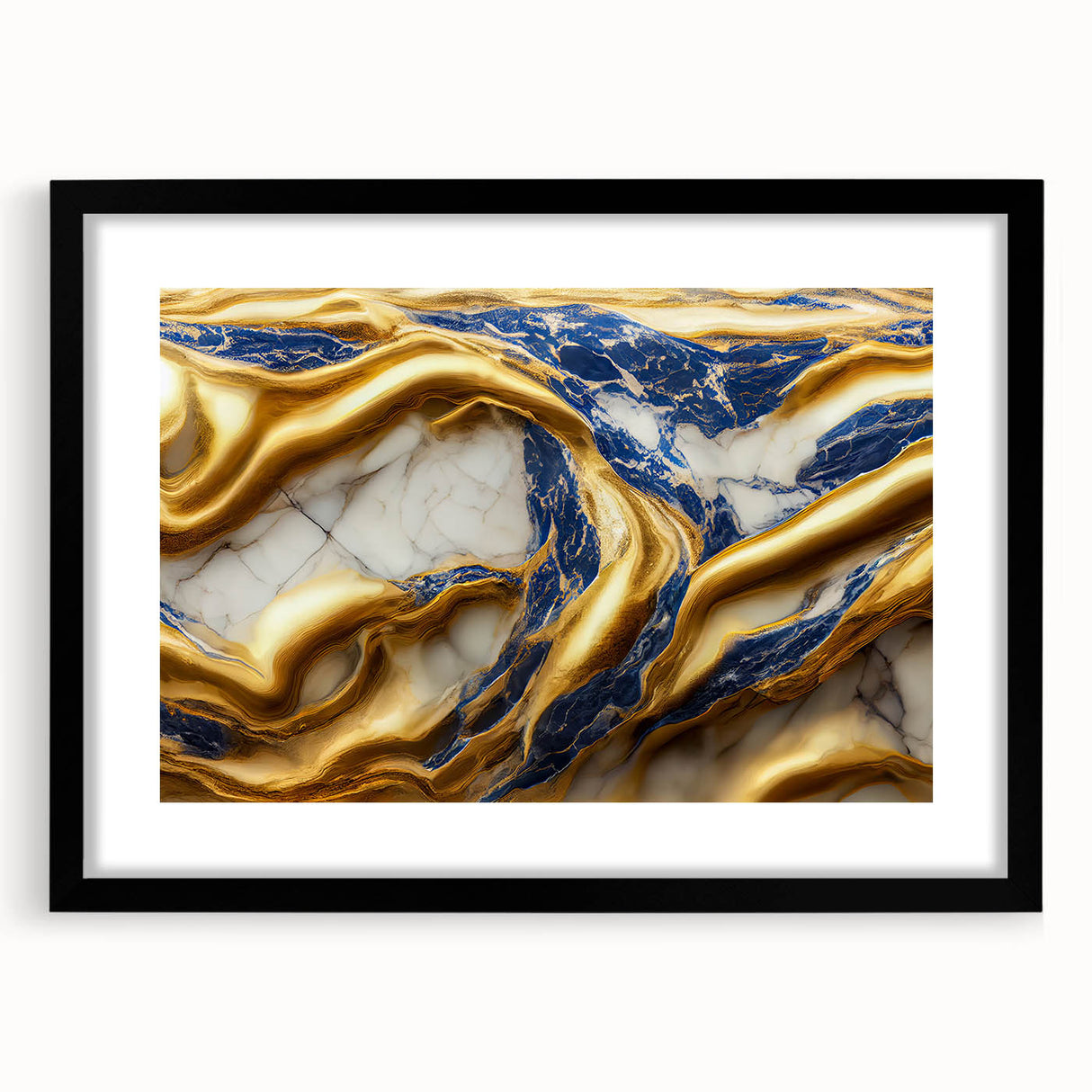 Abstract wall art featuring a sleek black frame and mat, showcasing vibrant strokes and lines in a modern design, perfect for contemporary decor.