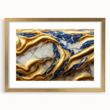 Abstract wall art featuring a modern design of colorful strokes and lines in a gold frame with matting, perfect for contemporary decor.