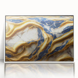 Framed abstract wall art design showcasing colorful strokes and lines in a modern style, set in a sleek white frame for contemporary decor.