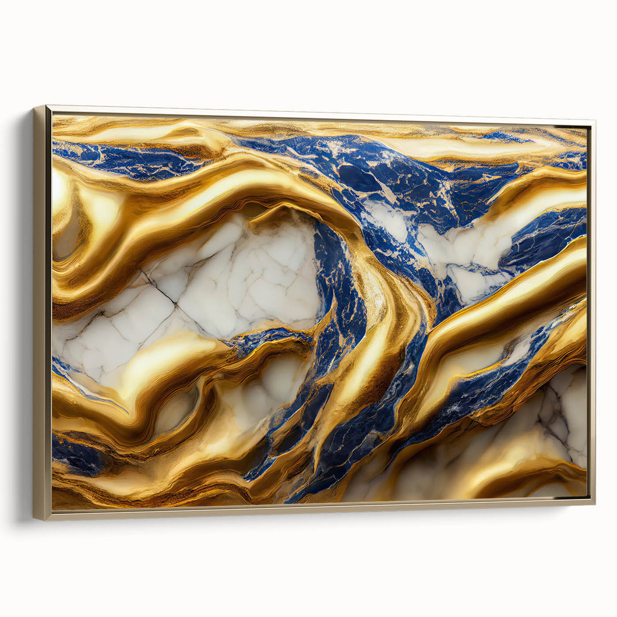 Framed canvas wall art showcasing an abstract design with gold strokes and lines, adding a modern touch to home decor and interiors.