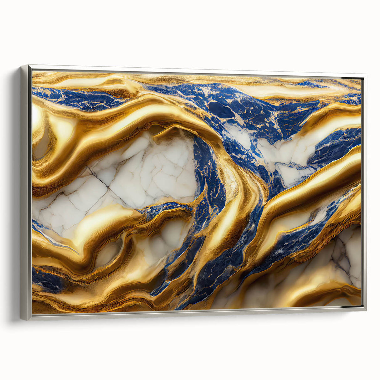 Framed abstract wall art displaying dynamic strokes and lines in soft silver tones, adding a modern touch to any interior decor.
